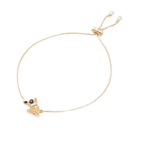 $58 Kate Spade Milo Crystal Dog Slider Adjustable Bracelet in black & gold